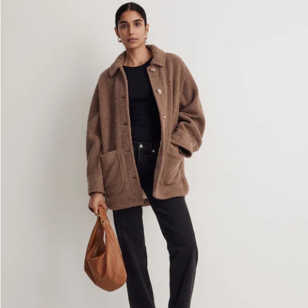 Madewell Teddy Belrose Shirt-Jacket in Heather Oatmeal Sherpa Retail $268